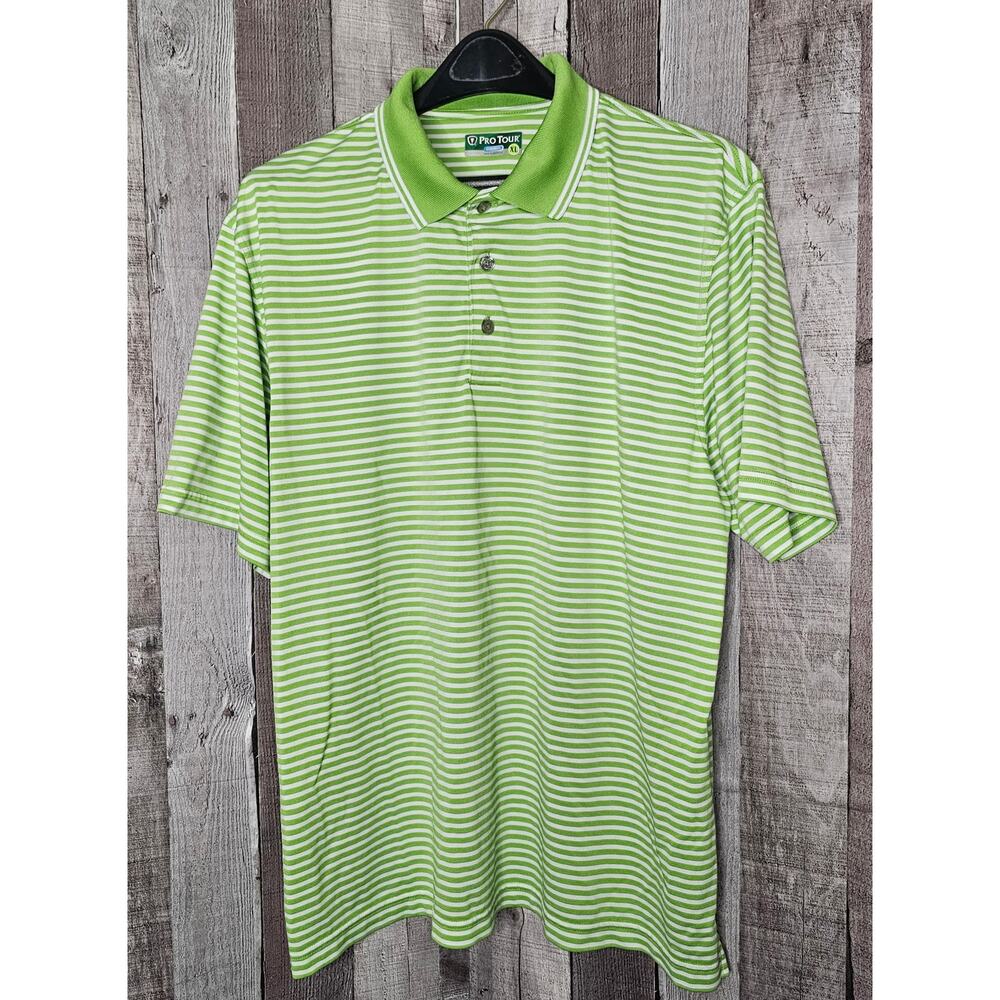 Pro Tour Men’s XL Golf Polo Shirt Short Sleeve Cool Play Green White Stripe